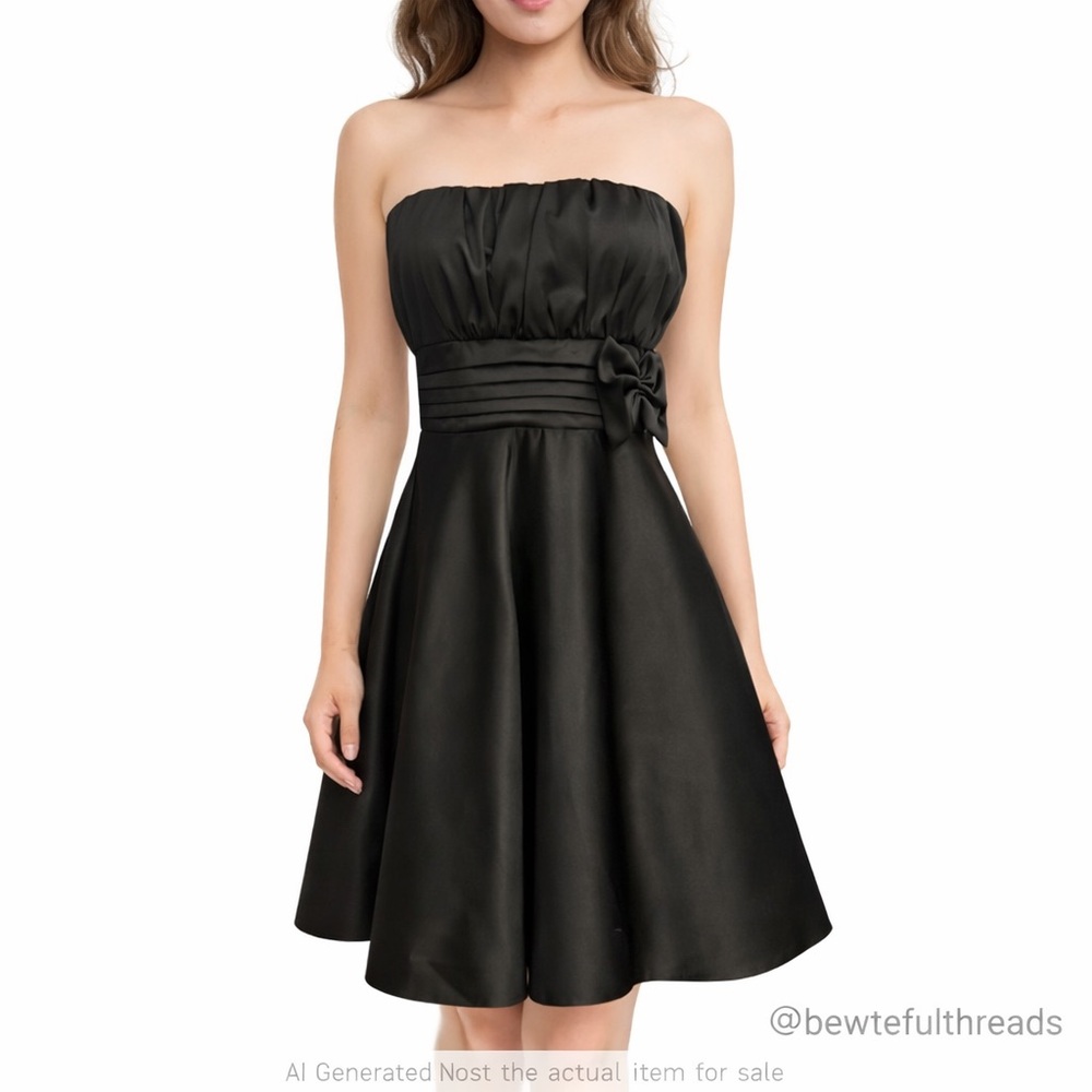Black Strapless Bow Waist Fit & Flare Cocktail Party Dress Mini M